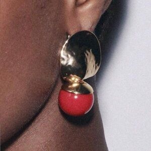 Zara Bold Gold & Red Statement Drop Earrings